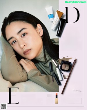 A magazine spread with a variety of cosmetics on it.