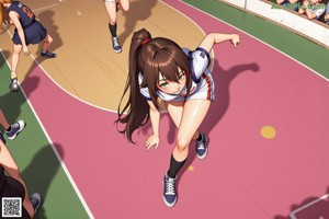 A woman holding a basketball on a basketball court.