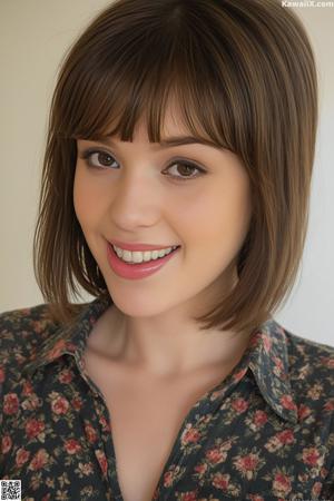 A woman in a blue sweater and tie posing for a picture.